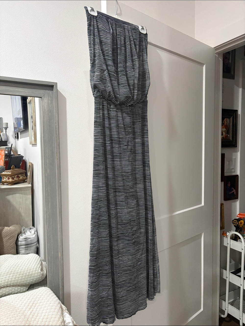 Cynthia Rowley Black and White Striped Strapless Maxi